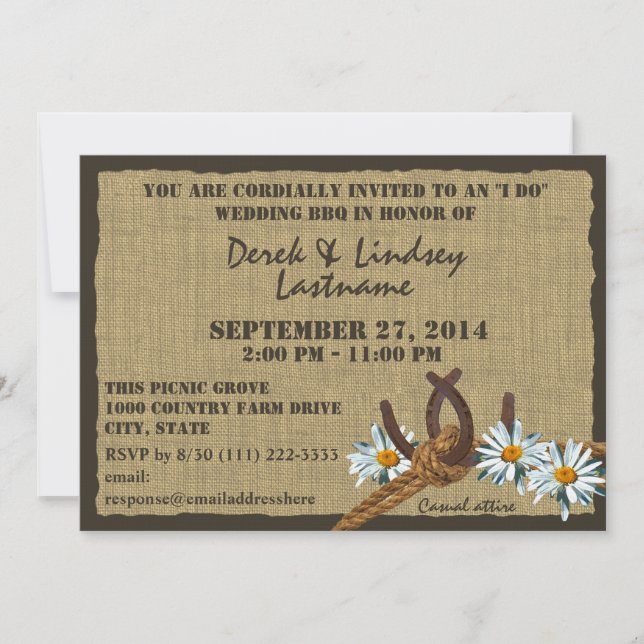 Daisies and Horseshoes BBQ Wedding Reception Invitation (Front)