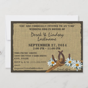 Daisies and Horseshoes BBQ Wedding Reception Invitation