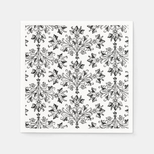 Daisies and Leaves Floral Art in Black Paper Napkin