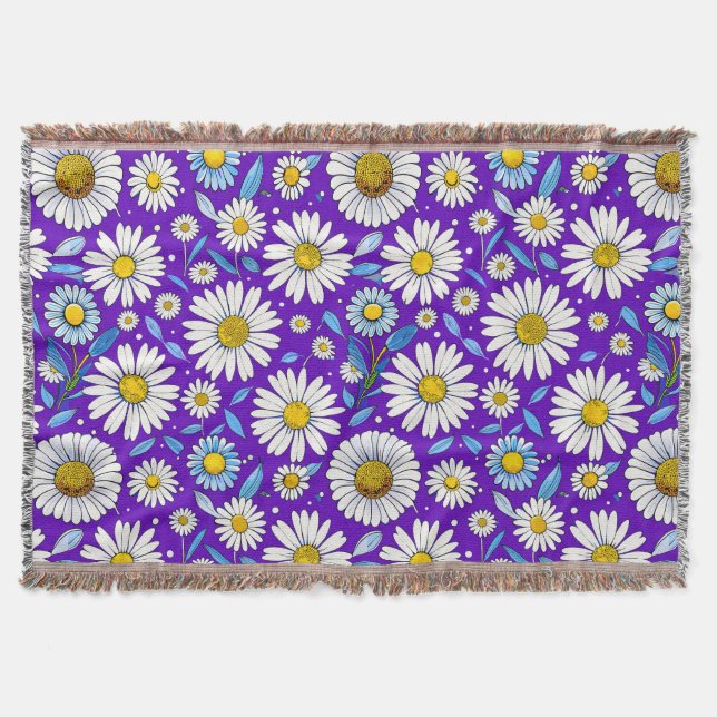 Daisies and Leaves Throw Blanket (Front)