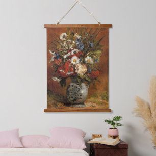 Daisies and Peonies in Blue Vase, Hanging Tapestry