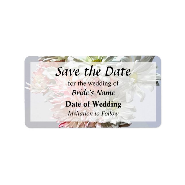 Daisies and Pink Chrysanthemums Heart Save Date Label (Front)