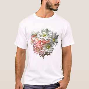 Daisies and Pink Chrysanthemums Heart T-Shirt