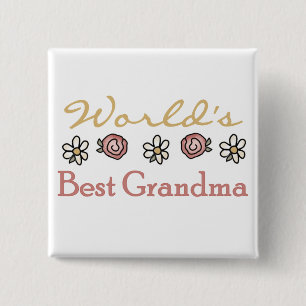 Daisies and Roses World Best Grandma 15 Cm Square Badge