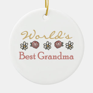 Daisies and Roses World's Best Grandma Gifts Ceramic Tree Decoration