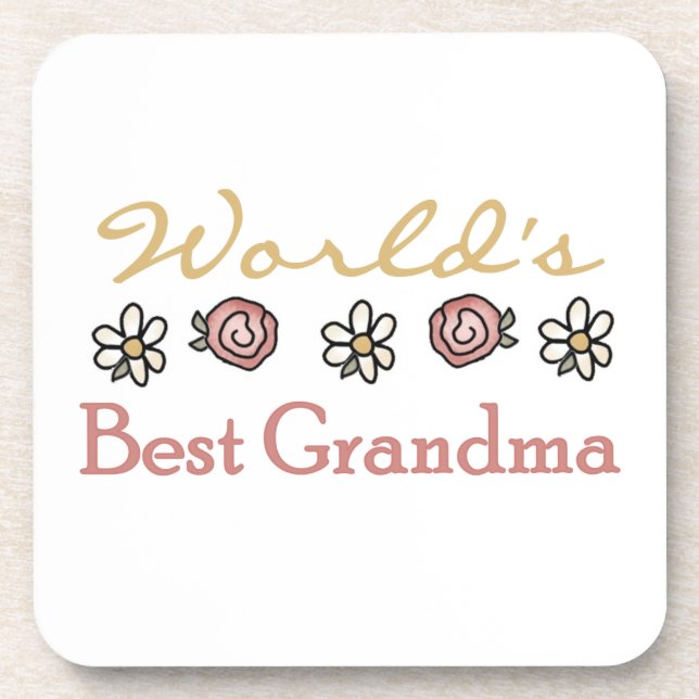 Daisies and Roses World's Best Grandma Gifts Coaster (Front)