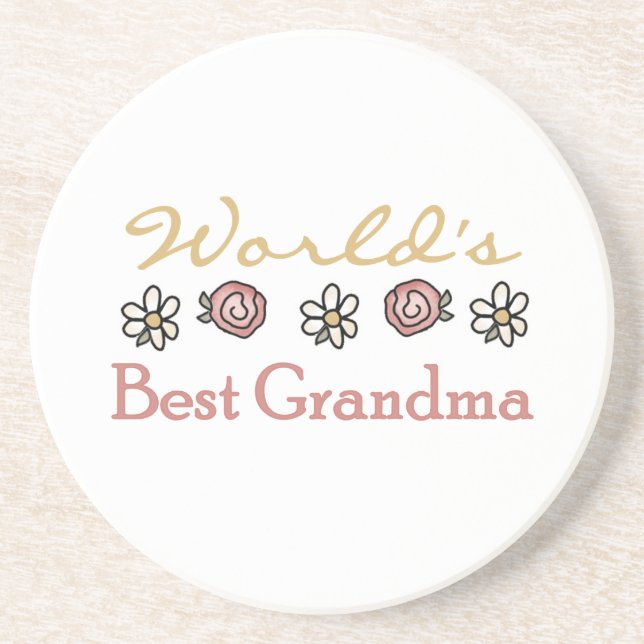 Daisies and Roses World's Best Grandma Gifts Coaster (Front)
