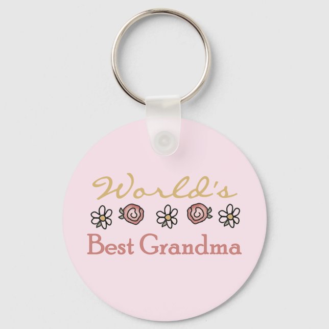 Daisies and Roses World's Best Grandma Key Ring (Front)
