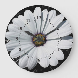 Daisies and shades of grey large clock