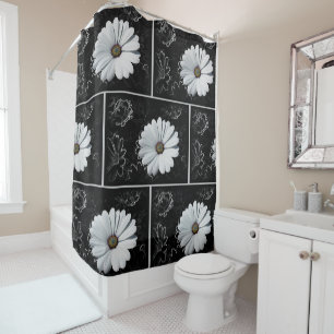 Daisies and shades of grey shower curtain