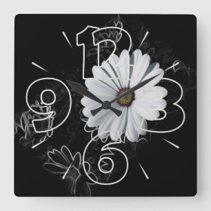 Daisies and shades of grey square wall clock