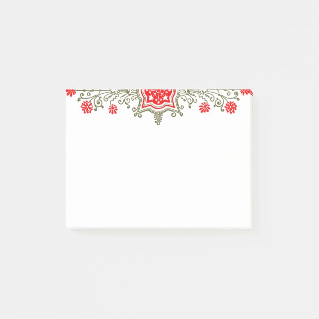 Daisies and Shield Red Gold Floral Art Stickies Post-it Notes (Front)