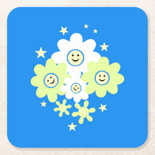 Daisies and Stars Square Paper Coaster