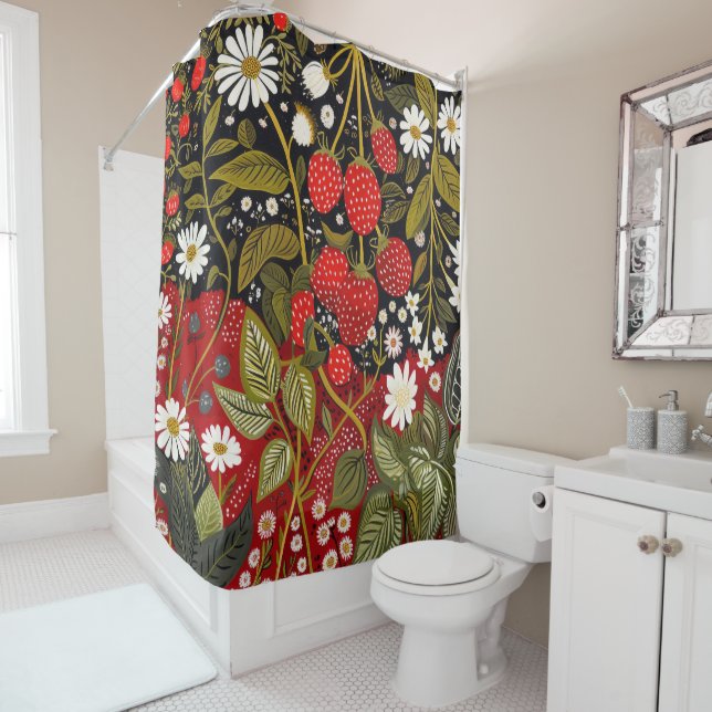 Daisies and Strawberries Shower Curtain (In Situ)