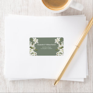 Daisies And White Lilies Green Background Label