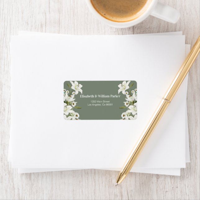 Daisies And White Lilies Green Background Label (Insitu)