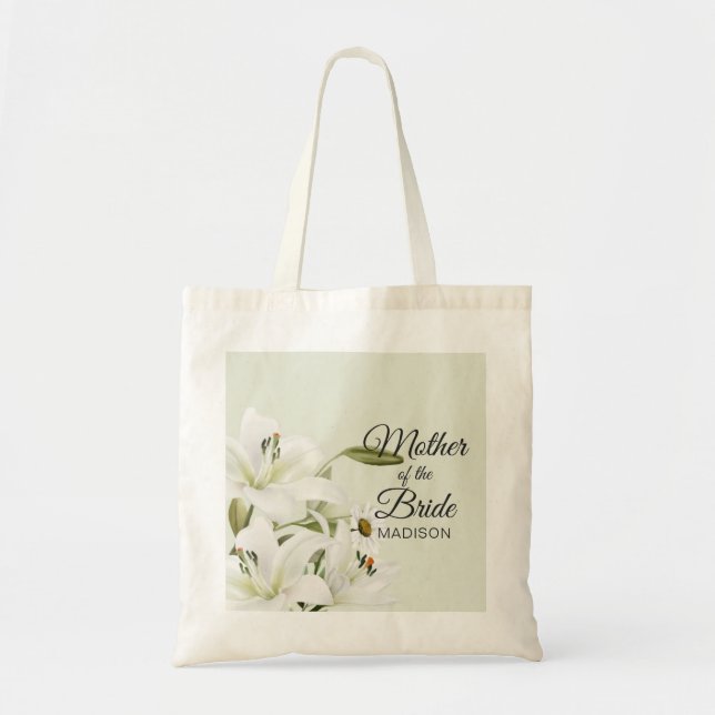 Daisies And White Lilies Light Green Background Tote Bag (Front)