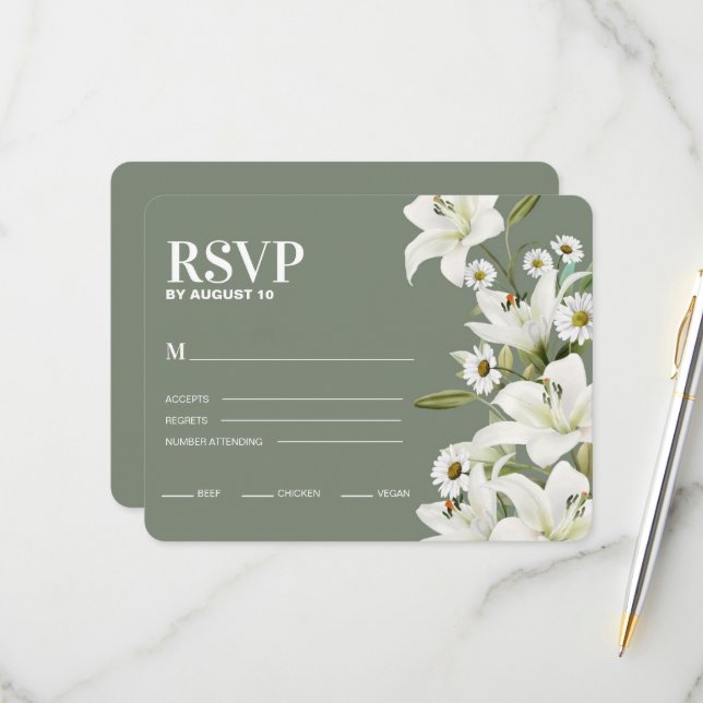 Daisies And White Lilies RSVP Card (Front/Back In Situ)