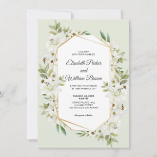Daisies And White Lilies Wedding Invitation 