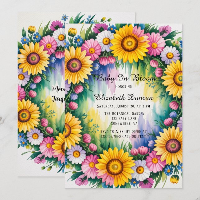 Daisies and Wildflowers Girl Baby Shower  Invitation (Front/Back)
