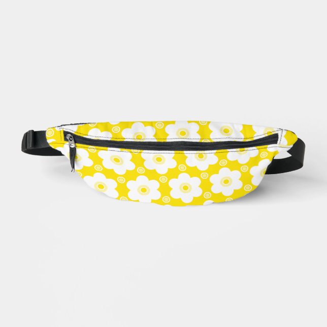 Daisies and Yellow and White Polka Dots Pattern Bum Bags (Front)