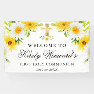 Daisies and Yellow Flowers First Holy Communion Banner