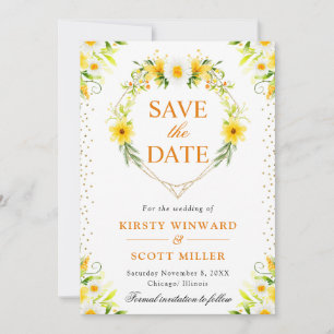 Daisies and Yellow Flowers Heart Wreath Wedding Save The Date