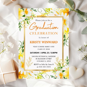 Daisies and Yellow Summer Flowers Graduation Invitation