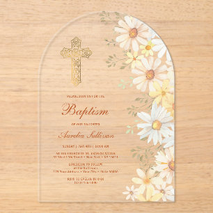 Daisies Arch Baptism Acrylic Invitations