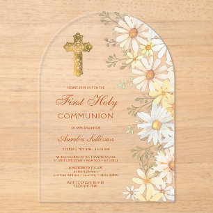 Daisies Arch First Communion Acrylic Invitations