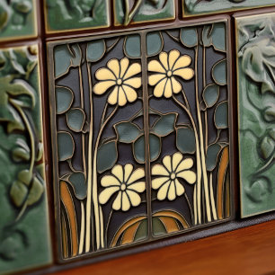 Daisies Art Deco Floral Wall Decor Art Nouveau Tile