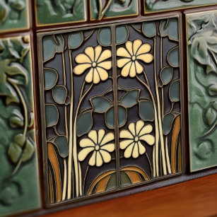 Daisies Art Deco Floral Wall Decor Art Nouveau Tile