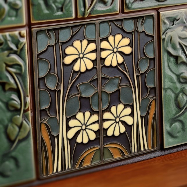 Daisies Art Deco Floral Wall Decor Art Nouveau Tile (Creator Uploaded)