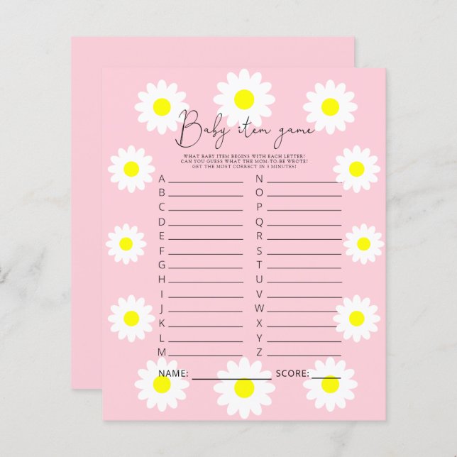 Daisies - Baby Item Game. Baby Shower Game (Front/Back)