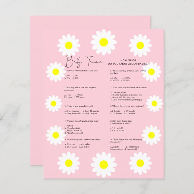 Daisies Baby Trivia | Baby Shower Game (Front/Back)