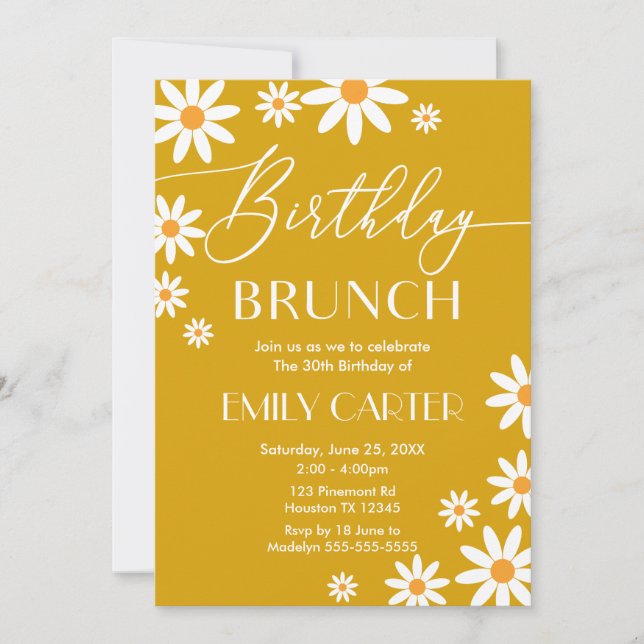 Daisies Birthday Brunch Party mustard Invitation (Front)