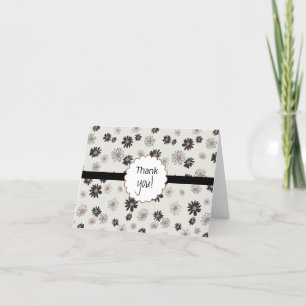Daisies Black Pink Floral Pattern Thank You Card