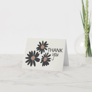 Daisies Black Pink Floral Pattern Thank You Card