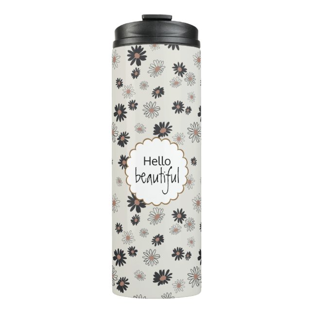 Daisies Black Pink Floral Pattern Thermal Tumbler (Front)