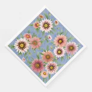 Daisies Blue and Pink Floral Botanical Art Pattern Napkin