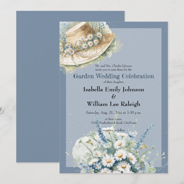 Daisies & Blue Denim Rustic Wedding Invitation (Front/Back)
