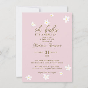 Daisies Blush Pink Oh Baby Girl Shower Invitation