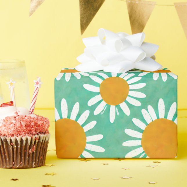 Daisies Boho Folk Art Inspired Wrapping Paper (Birthday Party)