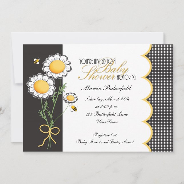Daisies & Bumble Bee Baby Shower Invitation (Front)
