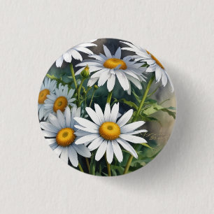 Daisies Bunch of Flowers Elegant Watercolor 3 Cm Round Badge