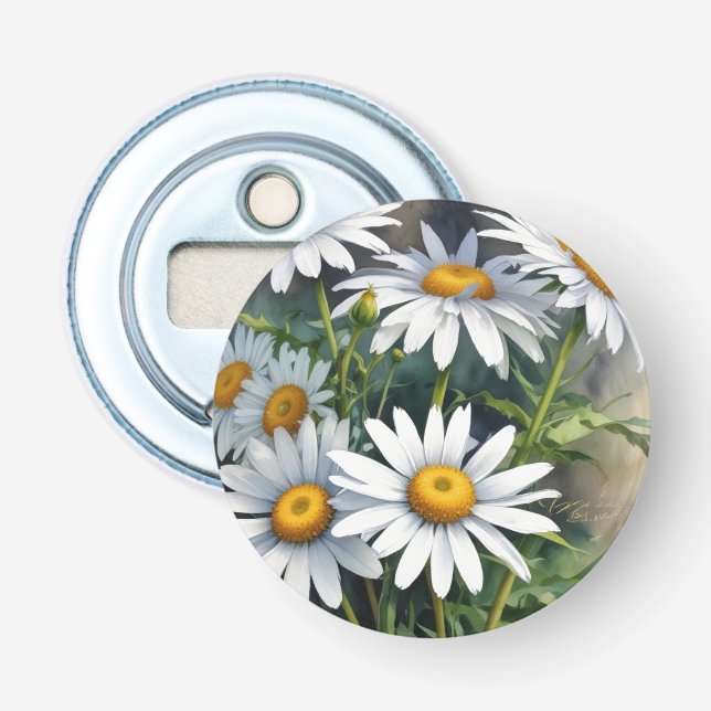 Daisies Bunch of Flowers Elegant Watercolor Bottle Opener (Front)