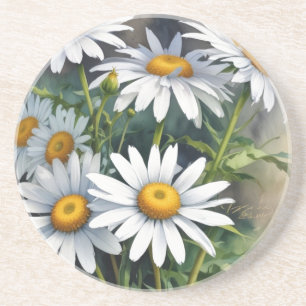 Daisies Bunch of Flowers Elegant Watercolor Coaster