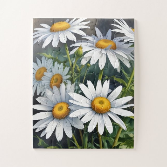 Daisies Bunch of Flowers Elegant Watercolor Jigsaw Puzzle (Vertical)
