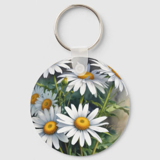 Daisies Bunch of Flowers Elegant Watercolor Key Ring