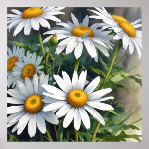 Daisies Bunch of Flowers Elegant Watercolor Poster